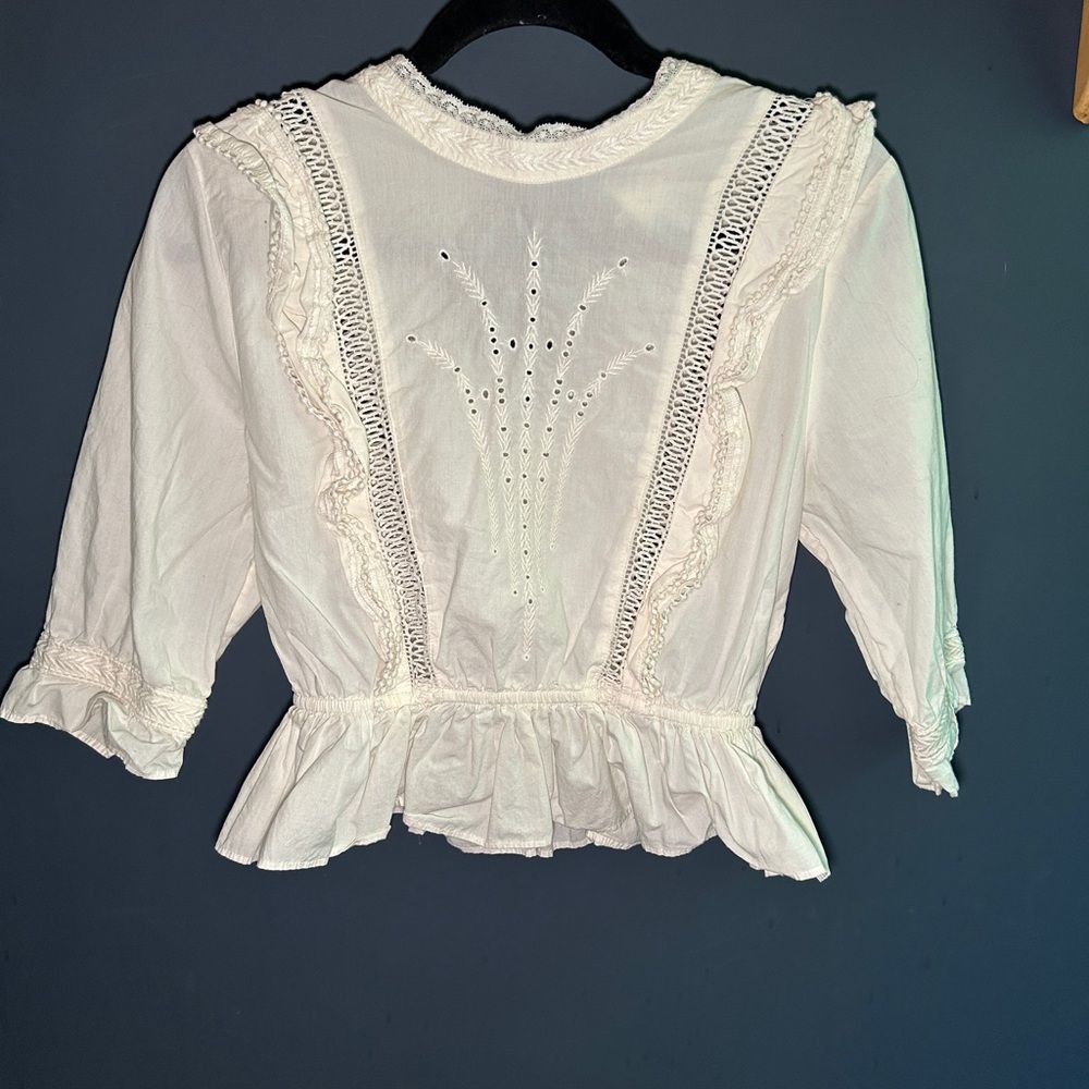 Aritzia Cream Lace Trim Ruffle Peplum Blouse